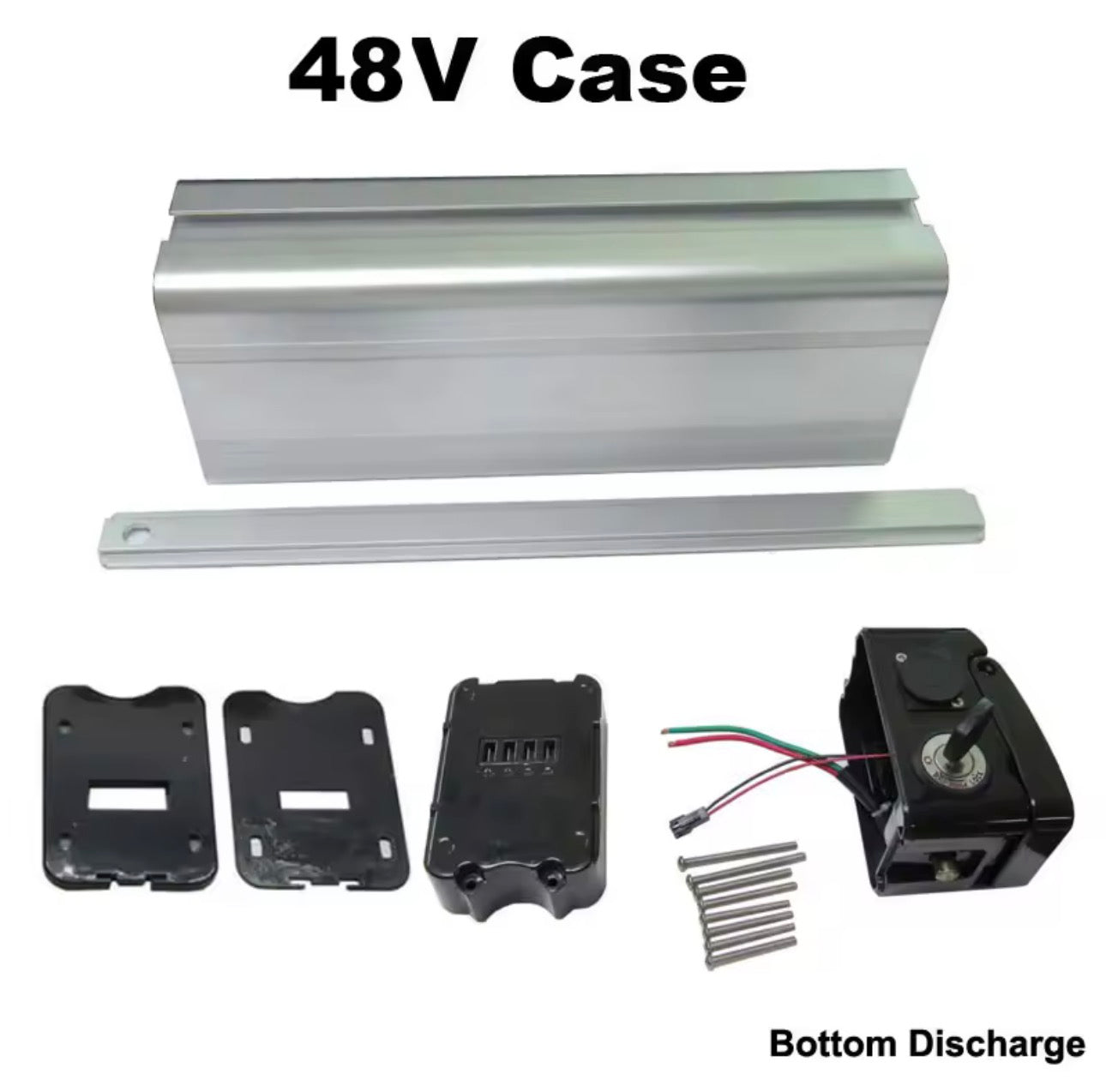 48V Battery Box Case Cover Empty Silver Fish Aluminum Housing Accessories Bottom Discharge