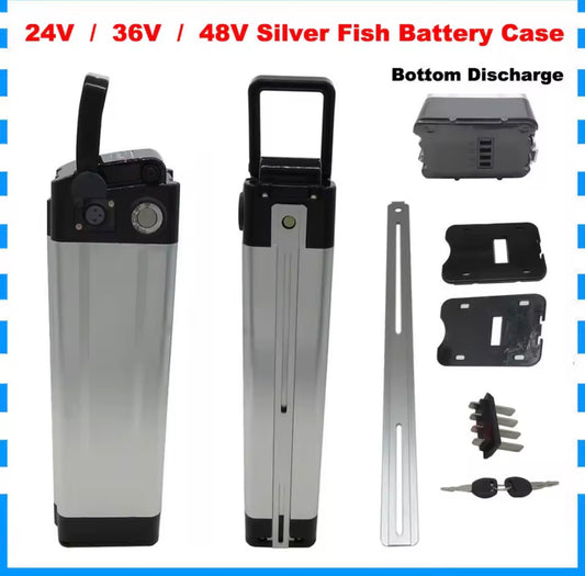 48V Battery Box Case Cover Empty Silver Fish Aluminum Housing Accessories Bottom Discharge