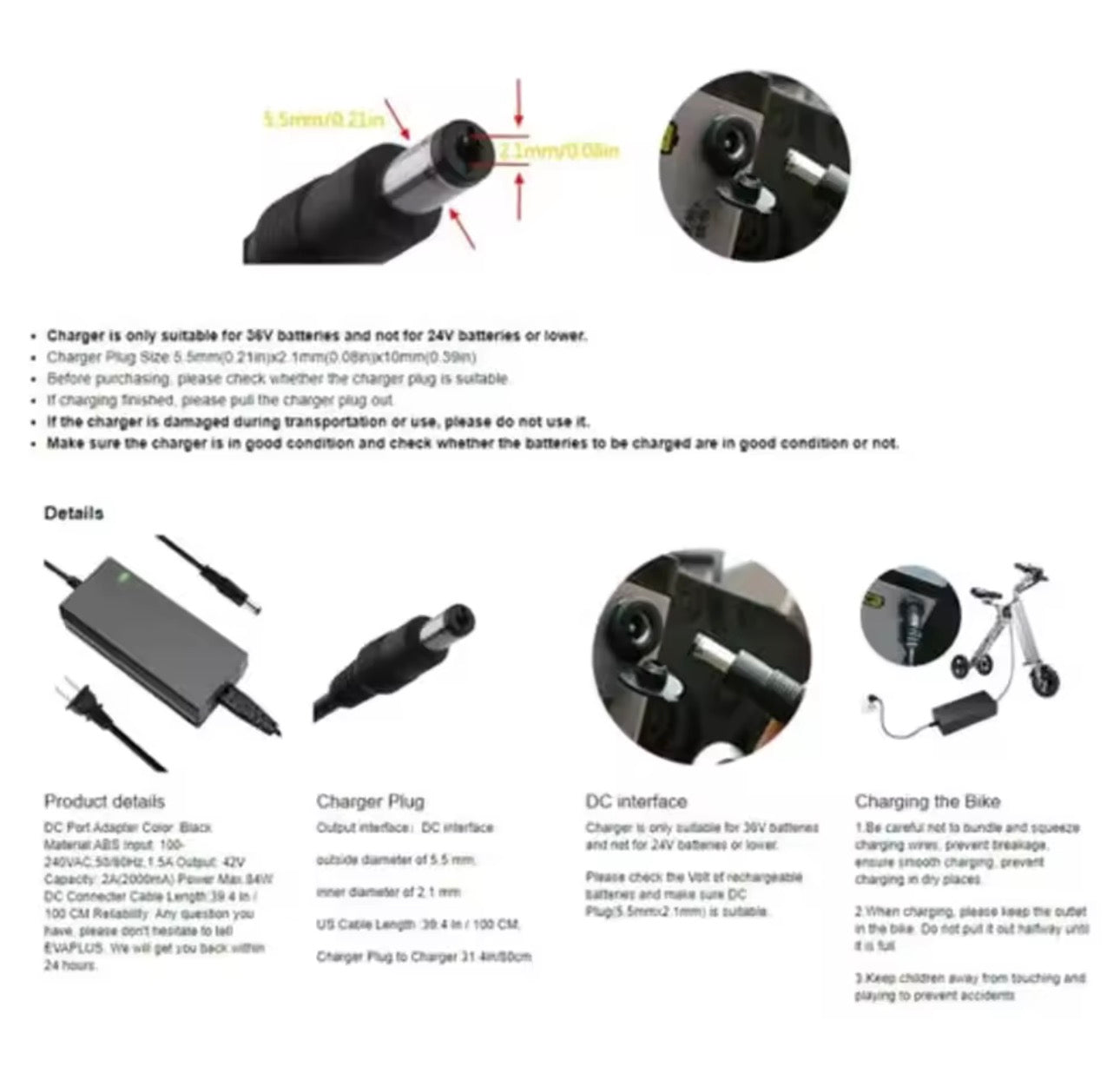 36v Electric Scooter Battery Charger Power Adapter For 42V 2A Powerful Electric Bike For M365 Cycling Hoverboard Scooter Parts