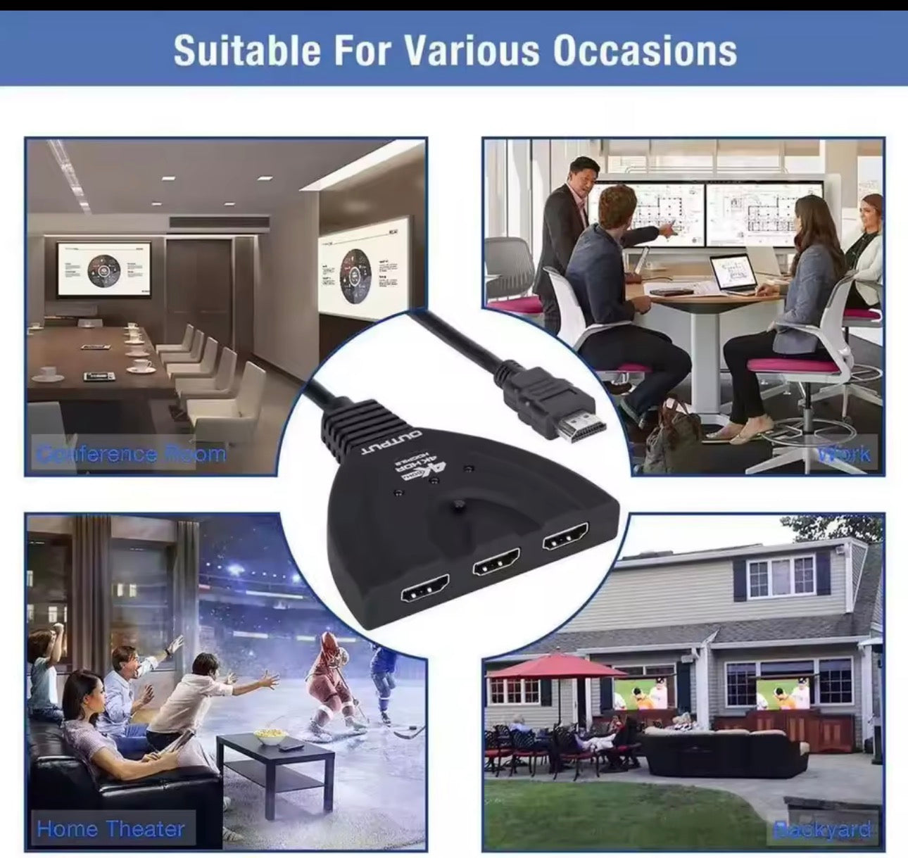 4K 60HZ 30HZ HDMI-compatible Cable Splitter HD Video Switcher Adapter 3 In1 Port Hub for Xbox PS4 DVD HDTV PC Laptop TV