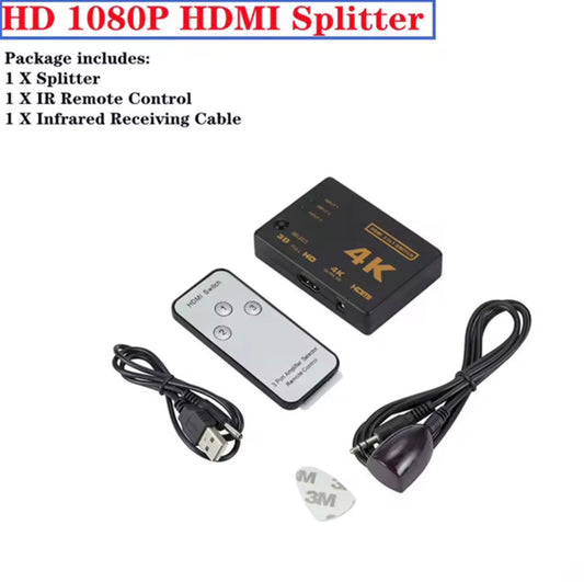 4K HDMI Cable Splitter HD 1080P Video Switcher Adapter 3 Input 1 Output Port HDMI Hub for Xbox PS4 DVD HDTV PC Laptop TV