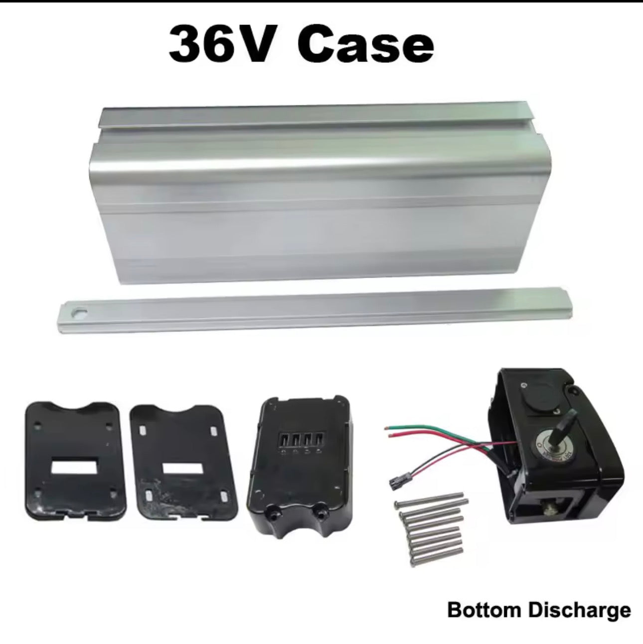 36V Battery Box Case Cover Empty Silver Fish Aluminum Housing Accessories Bottom Discharge